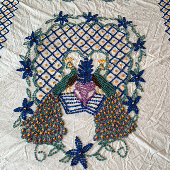 Host Fav 🎉 Vintage MCM Peacock Chenille Coverlet - Picture 2 of 10